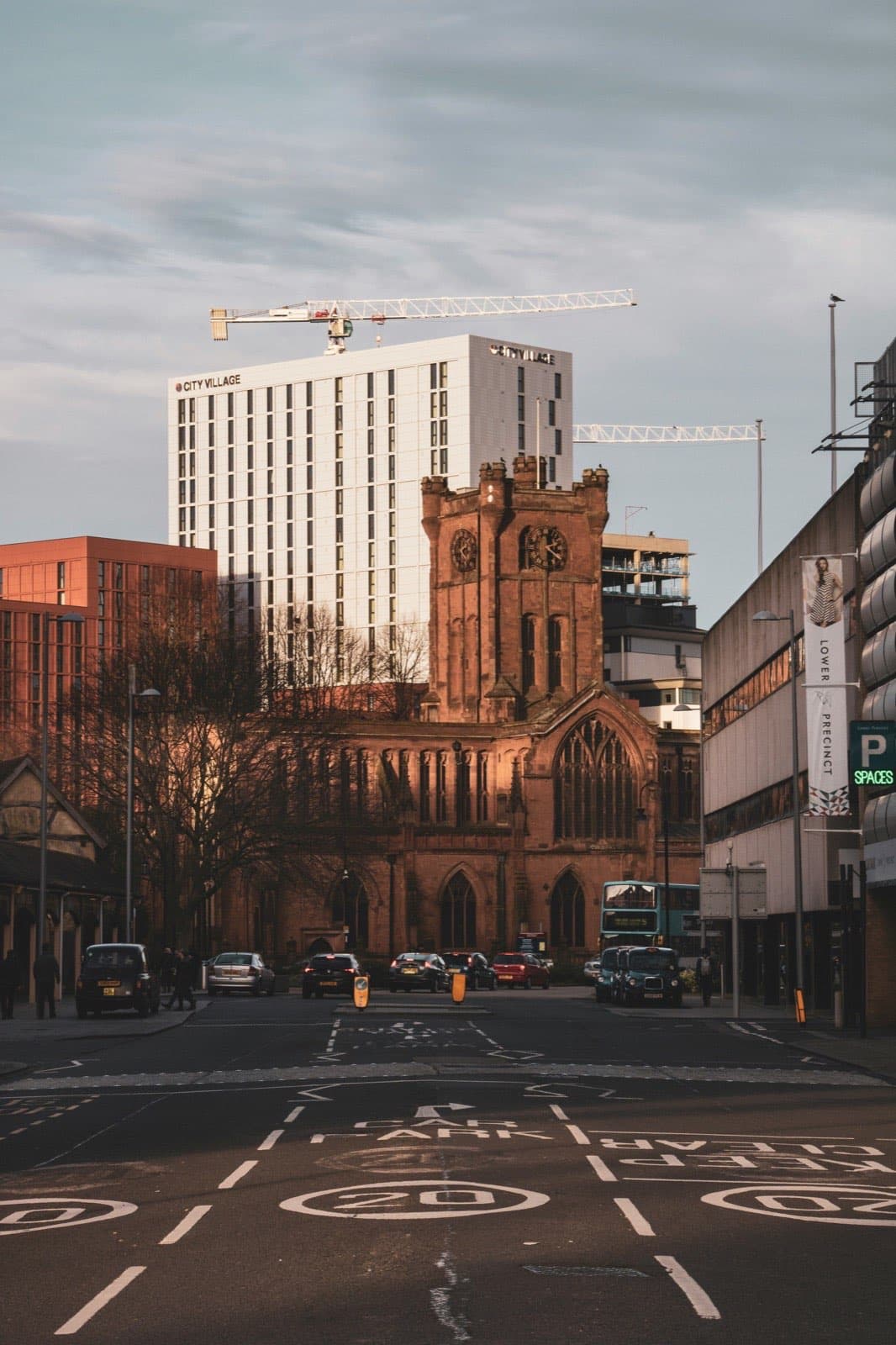 Coventry city centre, with Holy Trinity Church against modern development